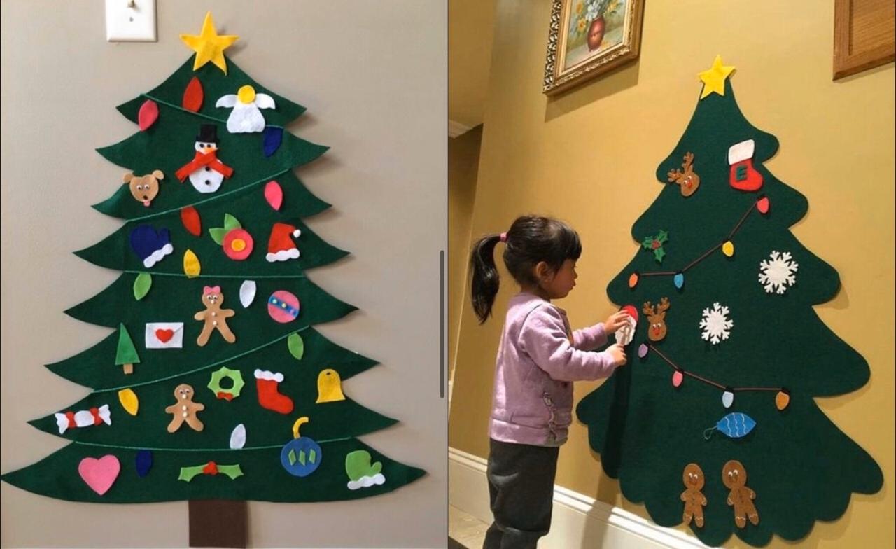 Елка из фетра на стену для ребенка: потрясающий новогодний декор.